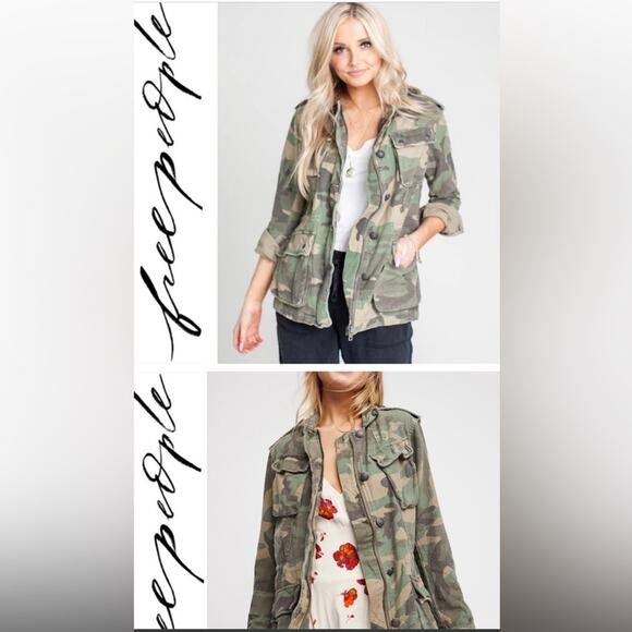 Free People Jacket Women's Size Small Military Camo Utility Multi-pocket Combat - Picture 2 of 11